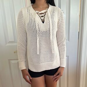 10 Crosby Derek Lam Cream V-Neck Lace-Up Sweater